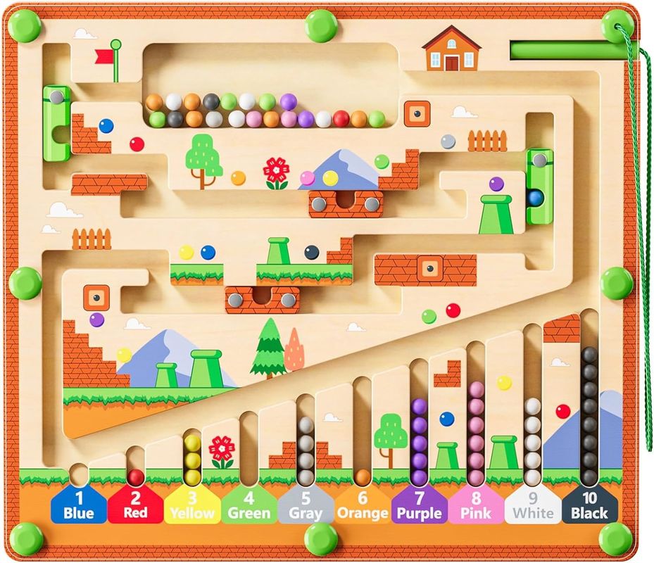 Silne drewniane magnetyczne deski do puzzli Kolor i numer Zabawki labiryntowe Montessori dla małych dzieci