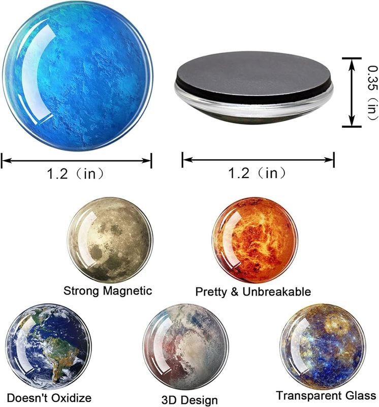 12PCS Potężne planety Szklany magnes lodówki do dekoracji tablicy nauczania