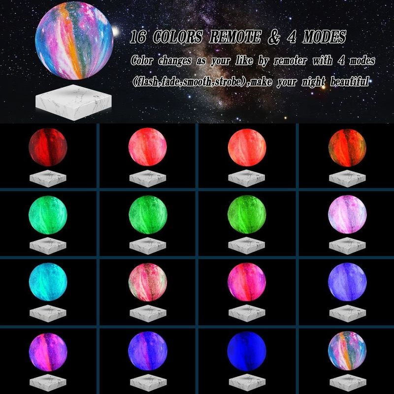 Rotacja Żywica Magnetyczna Lampa Lewitacyjna Pływająca Głowa Księżyca Z 16 Kolorami 3D